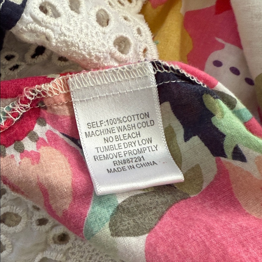 Johnny Was Floral Peasant Blouse in Pink, Yellow, Green, Navy, White - Picture 7 of 7